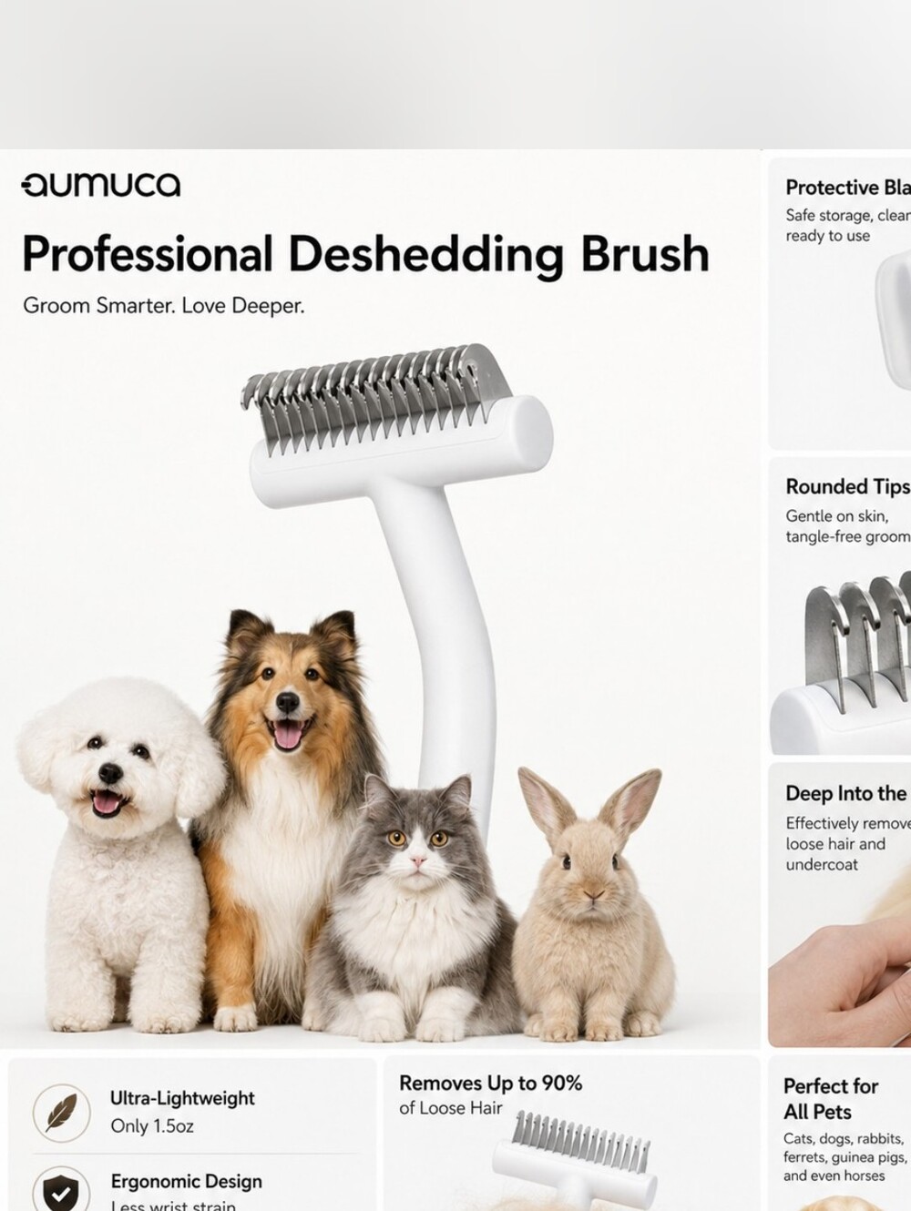 NWT Aumuca Dog & Cat Deshedding Brush Undercoat Rake Dematting Grooming Tool